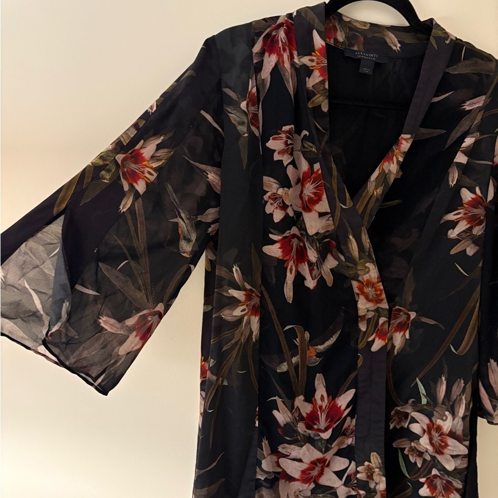 ALLSAINTS Elsie Kuroyuri Kimono Open Front Wrap Blouse Size 4 Feminine Luxury - Picture 6 of 14